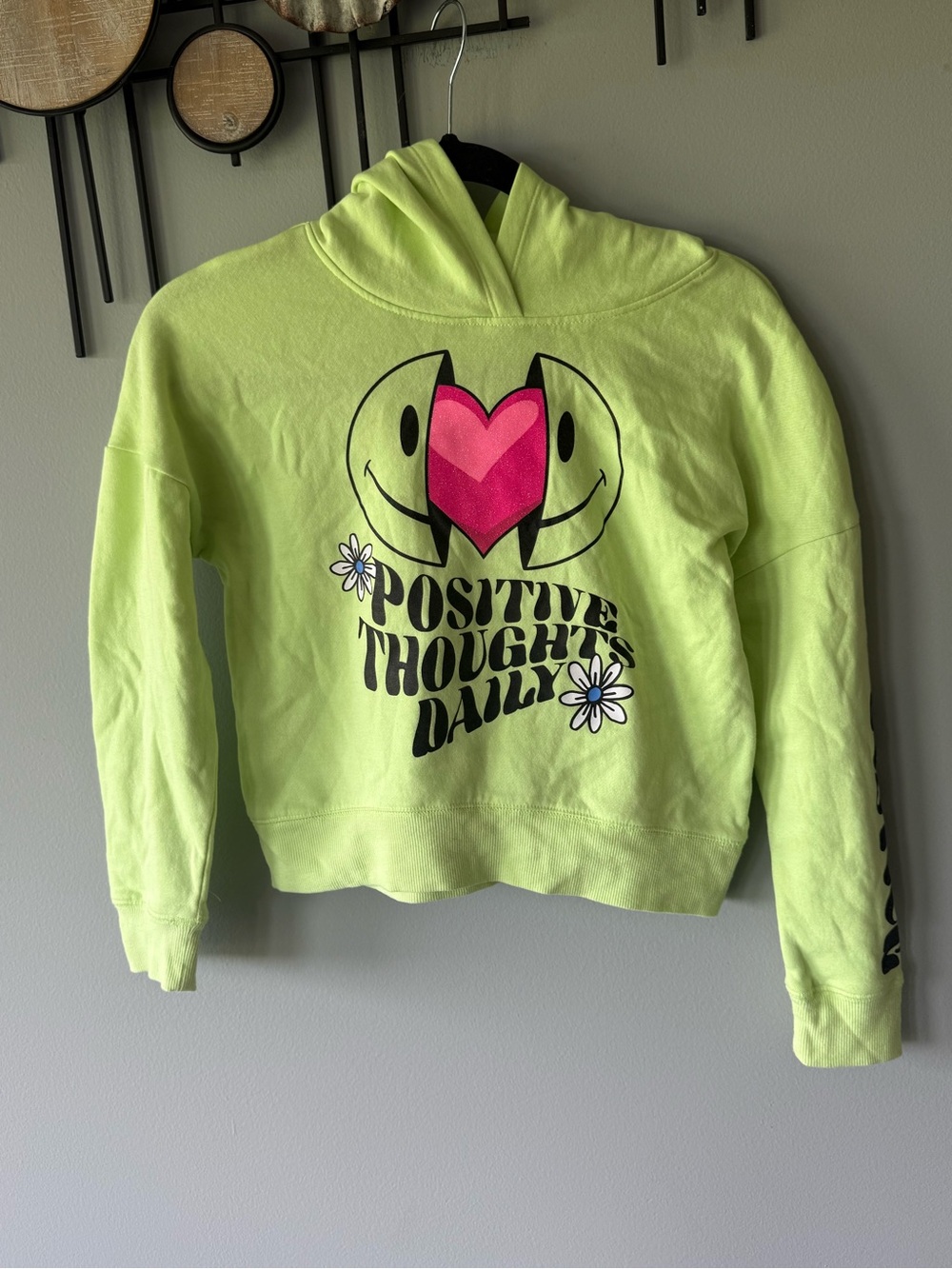 Justice Neon Green Hoodie, Sparkle sleeve size M(10)